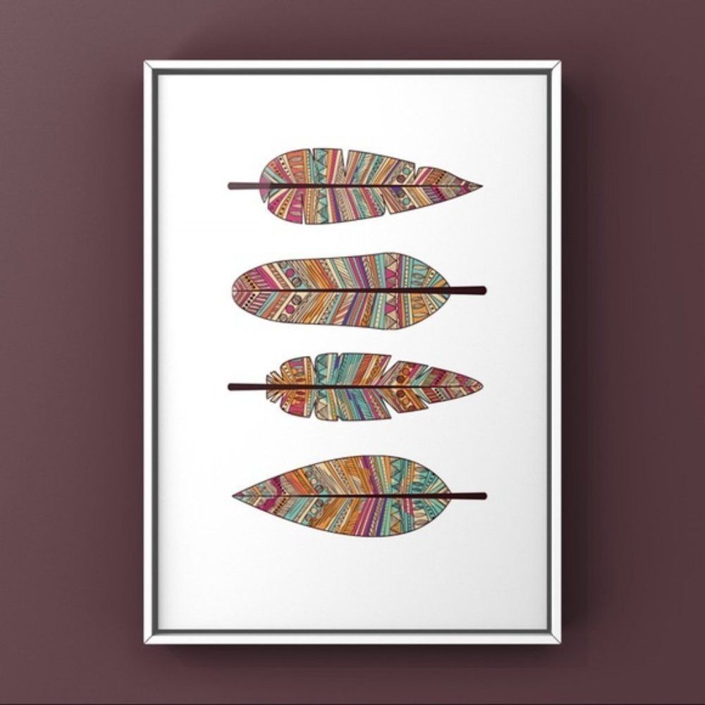 Modern minimalist boho feather wall art print